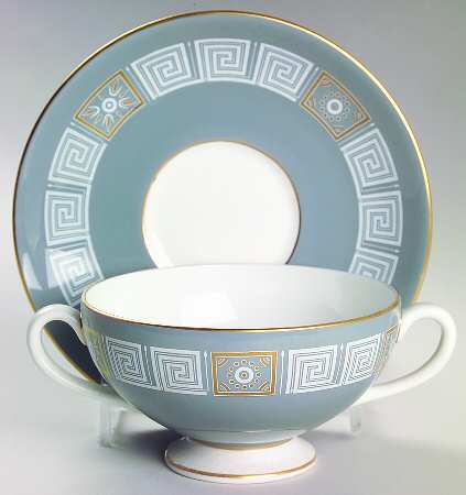 Asia Gray Footed Cream Soup Bowl & Saucer Set by Wedgwood