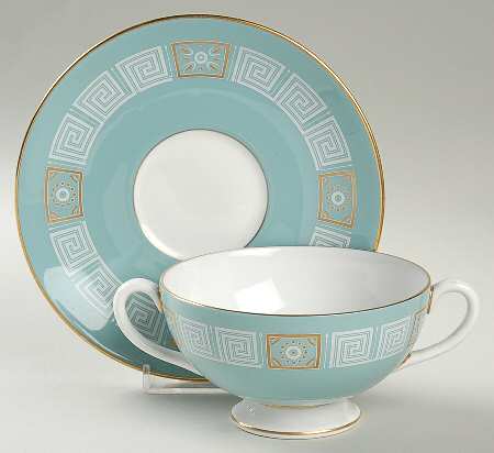 Asia Turquoise Footed Cream Soup Bowl & Saucer Set