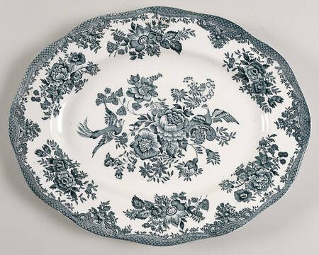 Asiatic Pheasants Teal 12" Oval Serving Platter