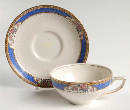 Astor (Flowers On Border, Older) Flat Cup & Saucer Set