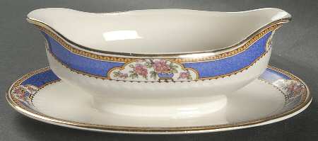Astor (Flowers On Border, Older) Gravy Boat with Attached Underplate
