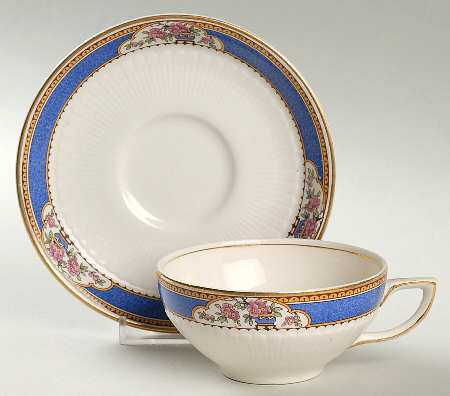 Astor (Flowers On Border, Older) Flat Cup & Saucer Set