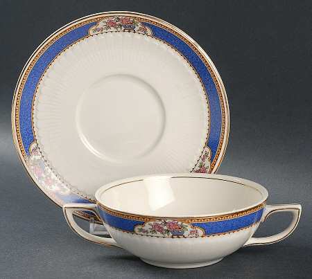 Astor (Flowers On Border, Older) Flat Cream Soup Bowl & Saucer Set