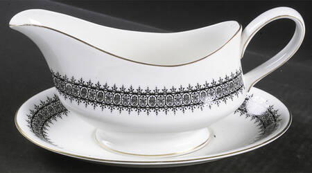 Astor Black On White (Newer) Gravy Boat & Underplate