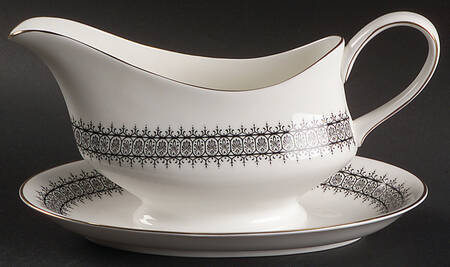 Astor Black On White (Newer) Gravy Boat with Attached Underplate