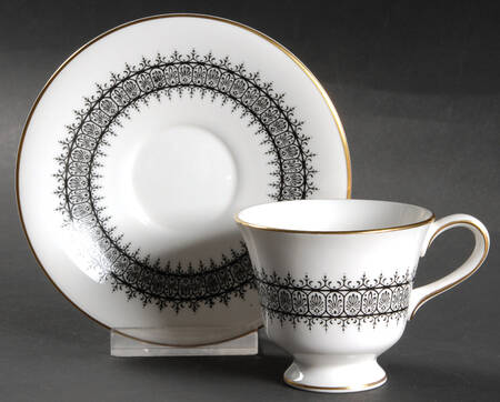 Astor Black On White (Newer) Footed Demitasse Cup & Saucer Set