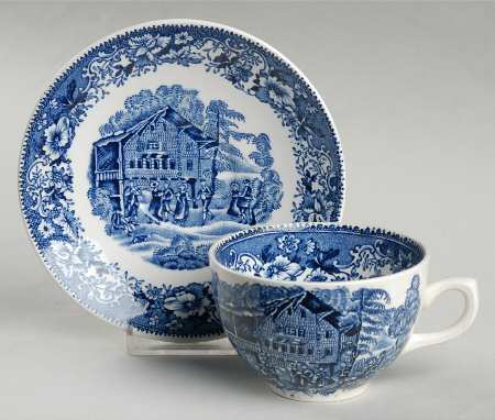 Avon Cottage Blue (Smooth) Flat Cup & Saucer Set
