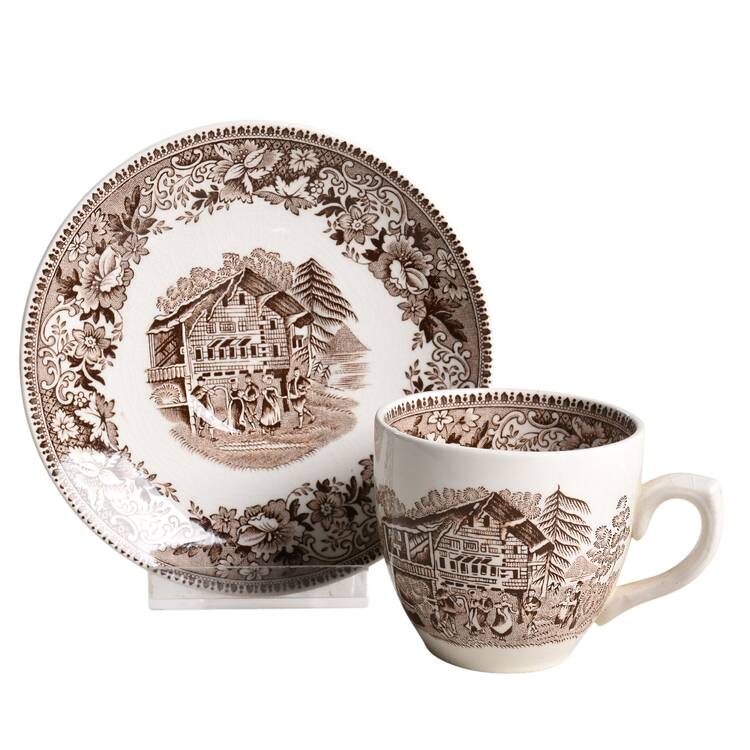 Avon Cottage Brown Flat Demitasse Cup & Saucer Set