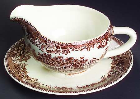 Avon Cottage Brown Gravy Boat with Attached Underplate