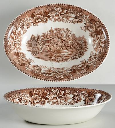 Avon Cottage Brown 9" Oval Vegetable Bowl