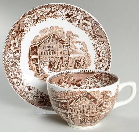Avon Cottage Brown Flat Cup & Saucer Set