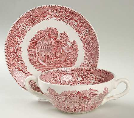 Avon Cottage Pink (Smooth) Flat Cream Soup Bowl & Saucer Set