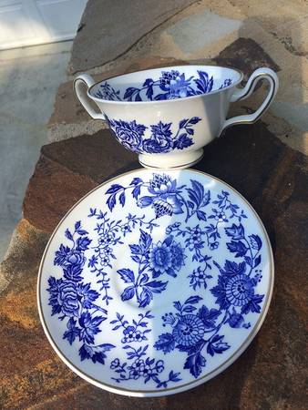 Avon Blue Footed Bouillon Cup & Saucer