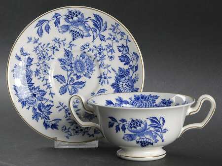 Avon Blue Footed Cream Soup Bowl & Saucer Set