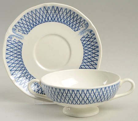 Avocado Blue Flat Cream Soup Bowl & Saucer Set