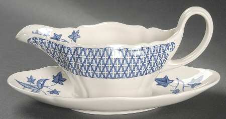 Avocado Blue Gravy Boat with Attached Underplate