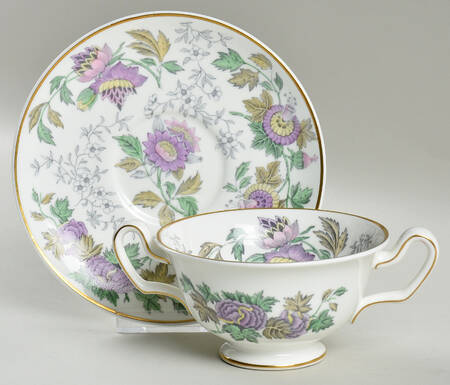 Avon Lavender Footed Cream Soup Bowl & Saucer Set