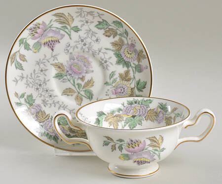 Avon Multicolor Footed Cream Soup Bowl & Saucer Set