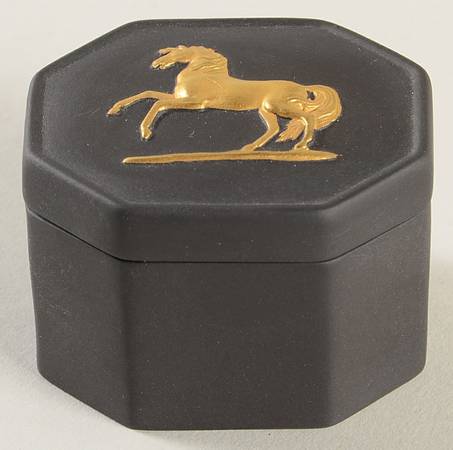 Gilded Black Basalt Egyptian Octagonal Box & Lid