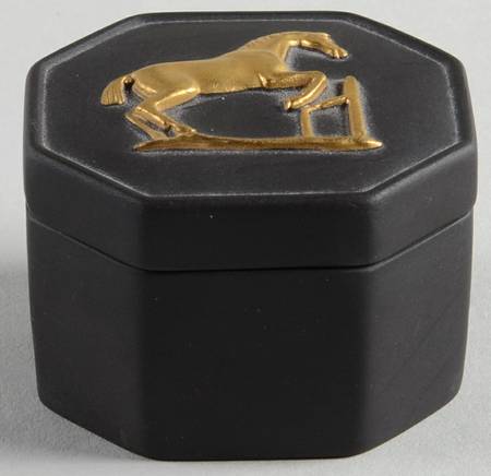 Gilded Black Basalt Egyptian Octagonal Box & Lid