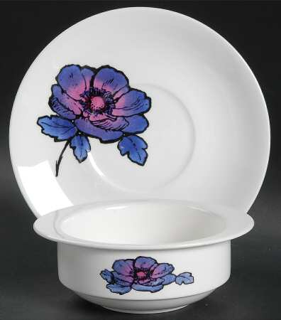 Blue Anemone Flat Cream Soup Bowl & Saucer Set