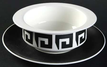 Black Keystone Flat Cream Soup Bowl & Saucer Set