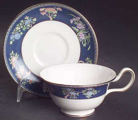 Blue Siam Peony Shape Footed Cup & Saucer Set