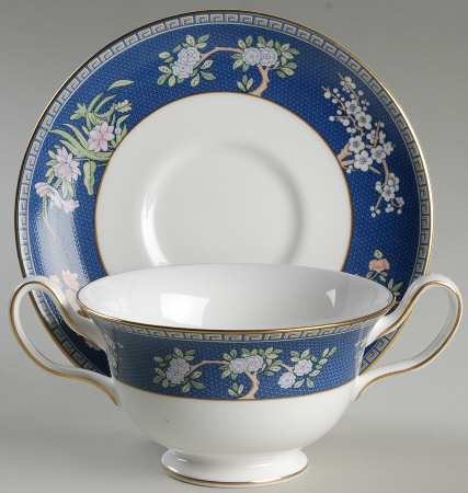 Blue Siam Footed Cream Soup Bowl & Saucer Set