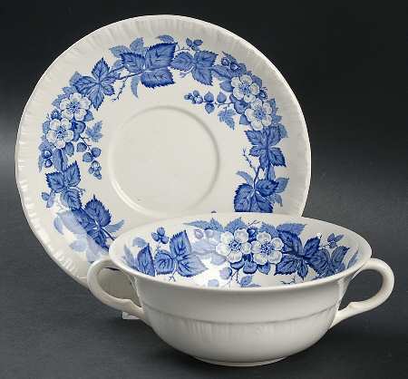 Bramble Blue (Shell Edge) Flat Cream Soup Bowl & Saucer Set