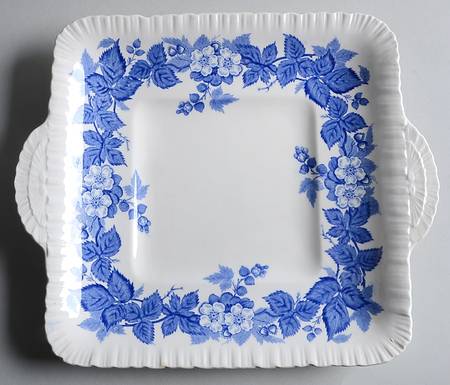 Bramble Blue (Shell Edge) Square Handled Cake Plate