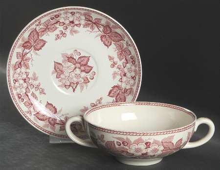 Bramble Pink (Plain Edge) Flat Cream Soup Bowl & Saucer Set