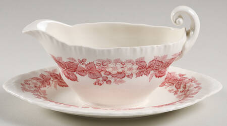 Bramble Pink (Shell Edge) Gravy Boat with Attached Underplate