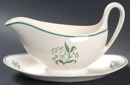 Broomgrass Green (No Trim, Green Verge) Gravy Boat with Attached Underplate by Wedgwood