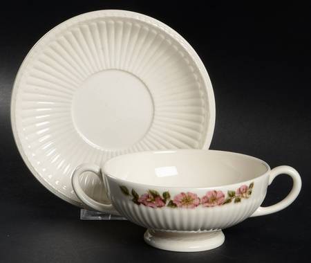 Briar Rose Footed Cream Soup Bowl & Saucer Set