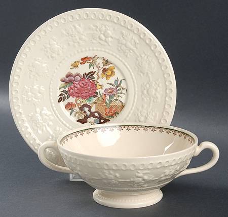 Bullfinch Wellesely Multicolor Footed Cream Soup Bowl & Saucer Set