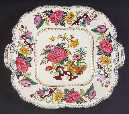 Bullfinch Brown Multicolor (Green Trim) Square Handled Cake Plate