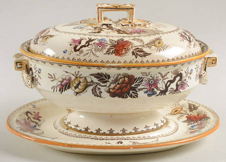 Bullfinch Brown Multicolor (Brown Trim) Sauce Boat & Lid with Underplate
