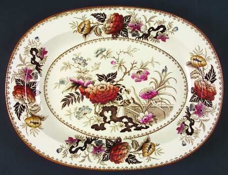 Bullfinch Brown Multicolor (Brown Trim) 14" Oval Serving Platter