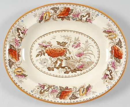 Bullfinch Brown Multicolor (Brown Trim) 12" Oval Serving Platter