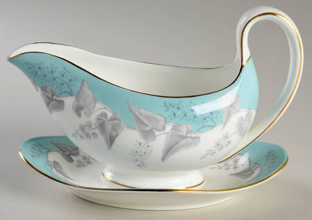 Buxton Turquoise (Gold Trim) Gravy Boat with Attached Underplate