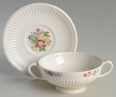 Cavalier Meadow Footed Cream Soup Bowl & Saucer Set