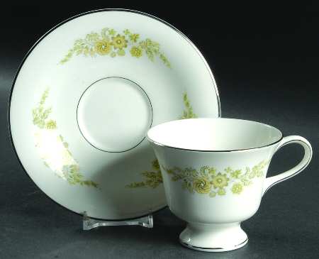 Caroline (Platinum) Footed Cup & Saucer Set