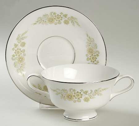 Caroline (Platinum) Footed Cream Soup Bowl & Saucer Set