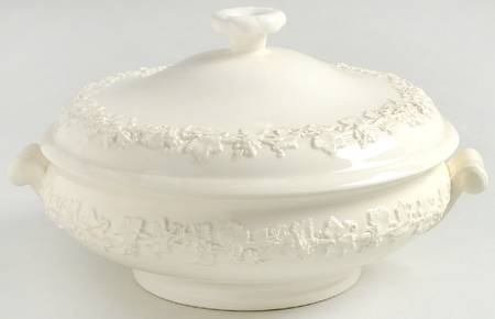 Cream Color on Cream Color (Plain Edge) Round Covered Vegetable