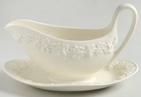 Cream Color on Cream Color (Plain Edge) Gravy Boat with Attached Underplate