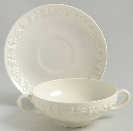 Cream Color on Cream Color (Plain Edge) Flat Cream Soup Bowl & Saucer Set