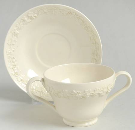 Cream Color on Cream Color (Plain Edge) Footed Bouillon Cup & Saucer