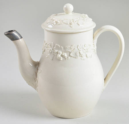 Cream Color on Cream Color (Plain Edge) Individual Coffee Pot & Lid