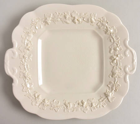 Cream Color on Cream Color (Plain Edge) Square Handled Cake Plate