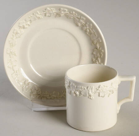 Cream Color on Cream Color (Plain Edge) Flat Demitasse Cup & Saucer Set